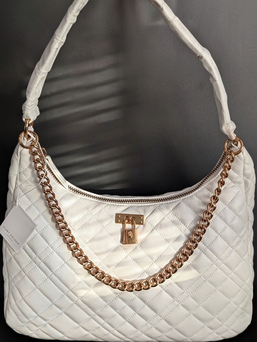 NWT Kurt Geiger London Brixton Large Hobo Shoulder Bag White Leather